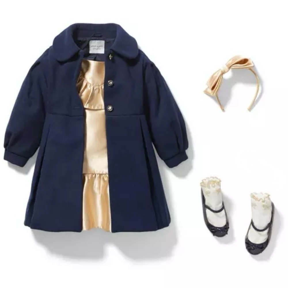 Vintage JANIE and JACK Navy Puff Sleeve Girls Coat